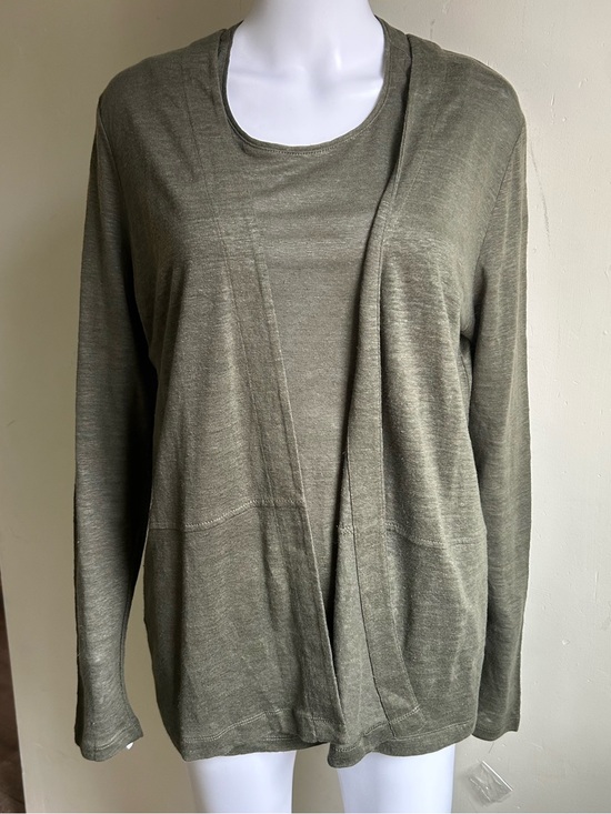 J. Jill Sweaters - ▶️ J Jill Love 100% Linen Cardigan Tank Set Womens M Green Coastal Minimalist